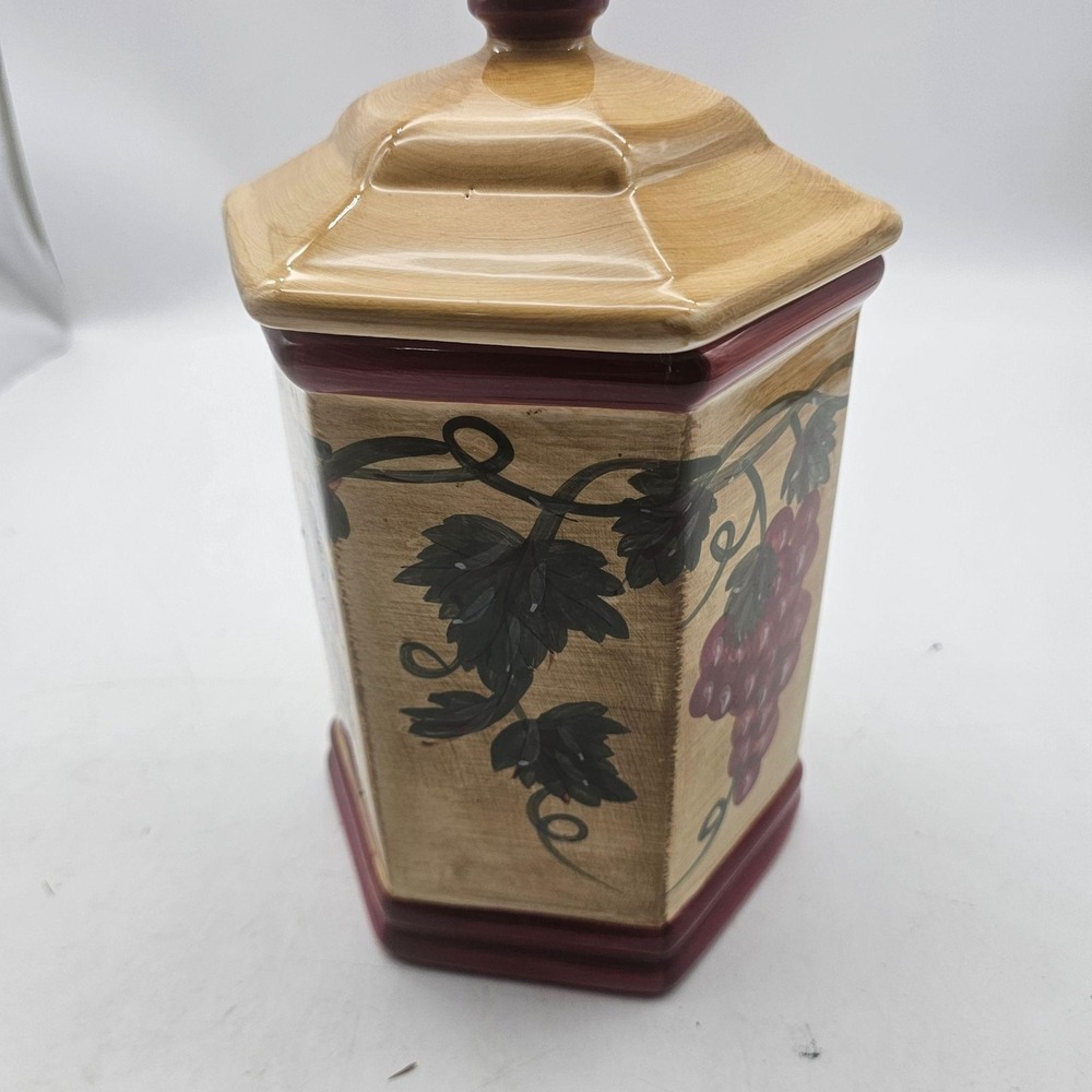 Nonni's Ceramic Cookie Jar w/Lid 10 Inch Hexagon Burgundy Grape Design - Picture 2 of 8